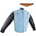 Men s Denim-like Leather Racer Jacket W/ Removable Sleeves