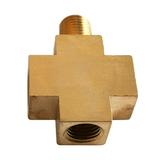 Interstate Pneumatics CPX44-2 Four-Way Brass Compressor Fitting - 1/4 MPT (1) x 1/4 FPT (2) x 1/8 FPT (1)