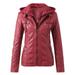 wofeydo Winter Coats for Men Tops Zip Jacket Women s Belt Collar Leather Slim Suit Stand Coat Motorcycle Women s Coat Cardigan for Women Red 3XL