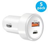 USB C Car Charger 5-Pack Super Fast Car Charger Adapter PD 30W & QC 30W & PPS 25W Fast Car Charger for iPhone 14/13/12 iPad Pro Samsung Galaxy S22/21/Pixel 7/Moto/LG 7 White Color