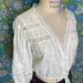Free People Tops | Free People White Boho V Neck Cropped Lace Floral Embroidered Blouse Size Xs | Color: White | Size: Xs