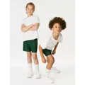M&S Unisex Sports School Shorts (2-16 Yrs) - 11-12 - Bottle Green, Bottle Green,Red,Navy