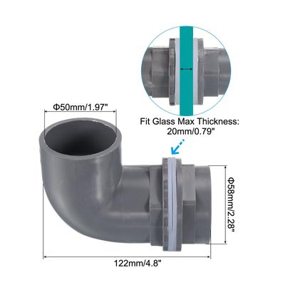 50mm PVC Elbow Water Tank Pipe Connector, Coupling Fitting Adapter Gray