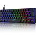 MAGIC-REFINER UK Layout 60% True Mechanical Gaming Keyboard Type C Wired 62 Keys RGB LED Backlit USB Waterproof Keyboard Full Anti-ghosting Keys for Computer/PC/Laptop/MAC (Black/Blue Switch)