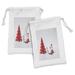 Snowman Fabric Pouch Set of 2 Picture of Paper Cut Christmas Tree and a Santa Claus Arranged Print Drawstring Bag for Toiletries Masks and Favors 9 x 6 Pale Grey and Dark Pink by Ambesonne