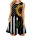 Women s Summer Sleeveless Sunflower American Flag Patriotic Print Midi Beach Tank Dress Loose Flowy Swing Sundress