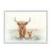 Stupell Highland Cattle & Baby Calf Rural Animals & Insects Painting White Framed Art Print Wall Art