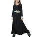 Herrnalise Muslim Long Dress Medium Big Girls Long Sleeve V Neck Colorblock Dress