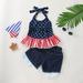 Lilgiuy 2Pcs/Set Toddler Baby Girls 4th of July Outfits Set Sleeveless Tassels Vest Tops+ Ripped Denim Shorts Summer Clothes Clearance