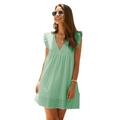 WQJNWEQ Dresses For Women Clearance Women S Summer Dresses V Neck 2023 Short Sleeve Casual Dress Swing Flowy Ruffle Hem Mini Beach Summer Dresses