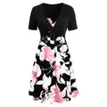 Robe faux deux pièces pour femmes manches courtes imprimé floral ligne a nœud avant Midi