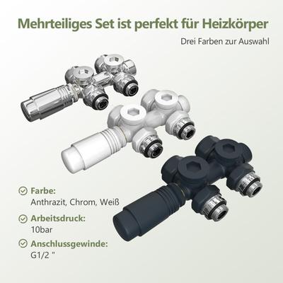 S'afielina - Multiblock Set für Heizkörper Anschlussarmatur für Badheizkörper, Weiß (1 St)