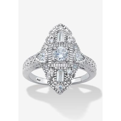 Women's 1.03 Cttw. Round Cubic Zirconia Platinum-Plated Sterling Silver Art Deco-Style Ring by PalmBeach Jewelry in Silver (Size 7)