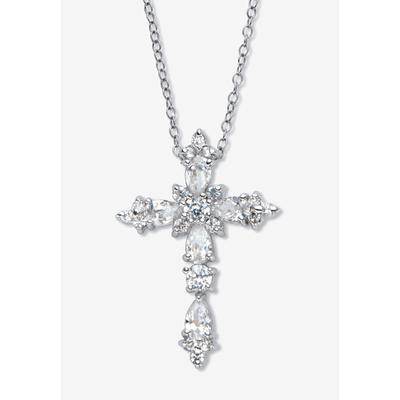Women's 1.48 Cttw. Pear-Cut And Round Cz Platinum-Plated Sterling Silver Cross Pendant Necklace 18" by PalmBeach Jewelry in Silver