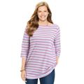 Plus Size Women's Perfect Printed Elbow-Sleeve Boatneck Tee by Woman Within in White Multi Mini Stripe (Size 30/32) Shirt