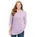 Plus Size Women's Perfect Printed Elbow-Sleeve Boatneck Tee by Woman Within in White Multi Mini Stripe (Size 30/32) Shirt