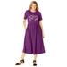 Plus Size Women's Short-Sleeve Scoopneck Empire Waist Dress by Woman Within in Plum Purple Plaid Cats (Size 1X)