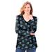 Plus Size Women's Perfect Printed Long-Sleeve V-Neck Tee by Woman Within in Blue Rose Ditsy Bouquet (Size 30/32) Shirt
