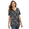 Plus Size Women's Perfect Printed Short-Sleeve V-Neck Tee by Woman Within in Black Bandana Paisley (Size 2X) Shirt