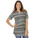 Plus Size Women's Short-Sleeve Notch-Neck Tee by Woman Within in Black Multi Stripe (Size 4X) Shirt