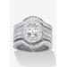 Women's 2.60 Cttw. Oval Cubic Zirconia Platinum-Plated Halo Scalloped Wedding Ring Set by PalmBeach Jewelry in Silver (Size 7)
