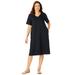 Plus Size Women's Perfect Short-Sleeve V-Neck Tee Dress by Woman Within in Black (Size 3X)