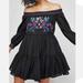 Free People Dresses | Free People Black Sun Beams Embroidered Off Shoulder Mini Dress Sz M Nwt | Color: Black/Pink | Size: M