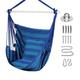 Goutime Hammock Chair Swing with 2 Seat Cushions Pillows, Hanging Chair with Detachable Metal Support Bar, Swing Chair with Carry Bag, Hanging Chair for Bedroom, Outdoor Chair(Blue Stripe)