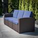 Beachcrest Home™ Alderman Faux Rattan Outdoor Sofa w/ All-Weather Cushions Plastic in Blue | Wayfair BA9D6A9A92054118BEED7C79060D50AC