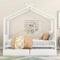 Harper Orchard Full Size Bed, Storage Bed, House Bed w/ Two Drawers, Headboard & Footboard, Roof Design in White | Wayfair