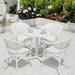 Winston Porter Round 4 - Person Outdoor Dining Set Metal/Wicker/Rattan in White | 27.55 W x 27.55 D in | Wayfair D842469C91CA4AEFB45C9DE310A78625