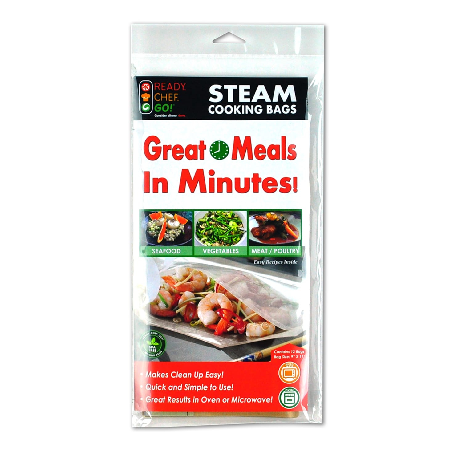 LK Packaging OSS0911P-RP Ready. Chef. Go! Self Seal Cooking Bags w/ 6 Recipes- 9" x 11", Plastic, Brown/Printed, Case of 288