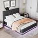 Queen Size Pu Leather Upholstered Platform Bed with Hydraulic Storage System LED Lights and USB Charger