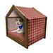 Plaid Pet House Tartan Pattern with Grid Style Vintage Stripes and Squares Geometric Design Outdoor & Indoor Portable Dog Kennel with Pillow and Cover 5 Sizes Vermilion White by Ambesonne