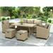 TOPMAX 6 Piece Outdoor Rattan Wicker Set Patio Garden Backyard Sofa Chair Stools and Table