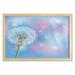 Dandelion Wall Art with Frame Bokeh Background Flower with Wind Blowing Gardening Plants Printed Fabric Poster for Bathroom Living Room Dorms 35 x 23 Sky Blue Pale Pink Green by Ambesonne