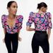 Zara Tops | Blogger Favorite Zara Floral Puff Sleeve Crop Top | Color: Pink/Purple | Size: M