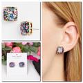 Kate Spade Jewelry | Kate Spade Small Square Stud Earrings Multicolor Glitter & Gold Plated | Color: Blue/Gold | Size: Os