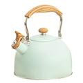 Cabilock 2.5L Stainless Steel Whistling Tea Kettle Wooden- Handle Stove Kettle Teapot Kettle Water Boiler Kitchen Water Boiling for Stove Induction Cooker, Gas Cooker in Cream Green