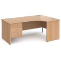 Tully Panel End Right Hand Ergonomic Office Desk 3 Drawers, 180wx120/80dx73h (cm), Beech
