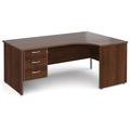 Tully Panel End Right Hand Ergonomic Office Desk 3 Drawers, 180wx120/80dx73h (cm), Walnut