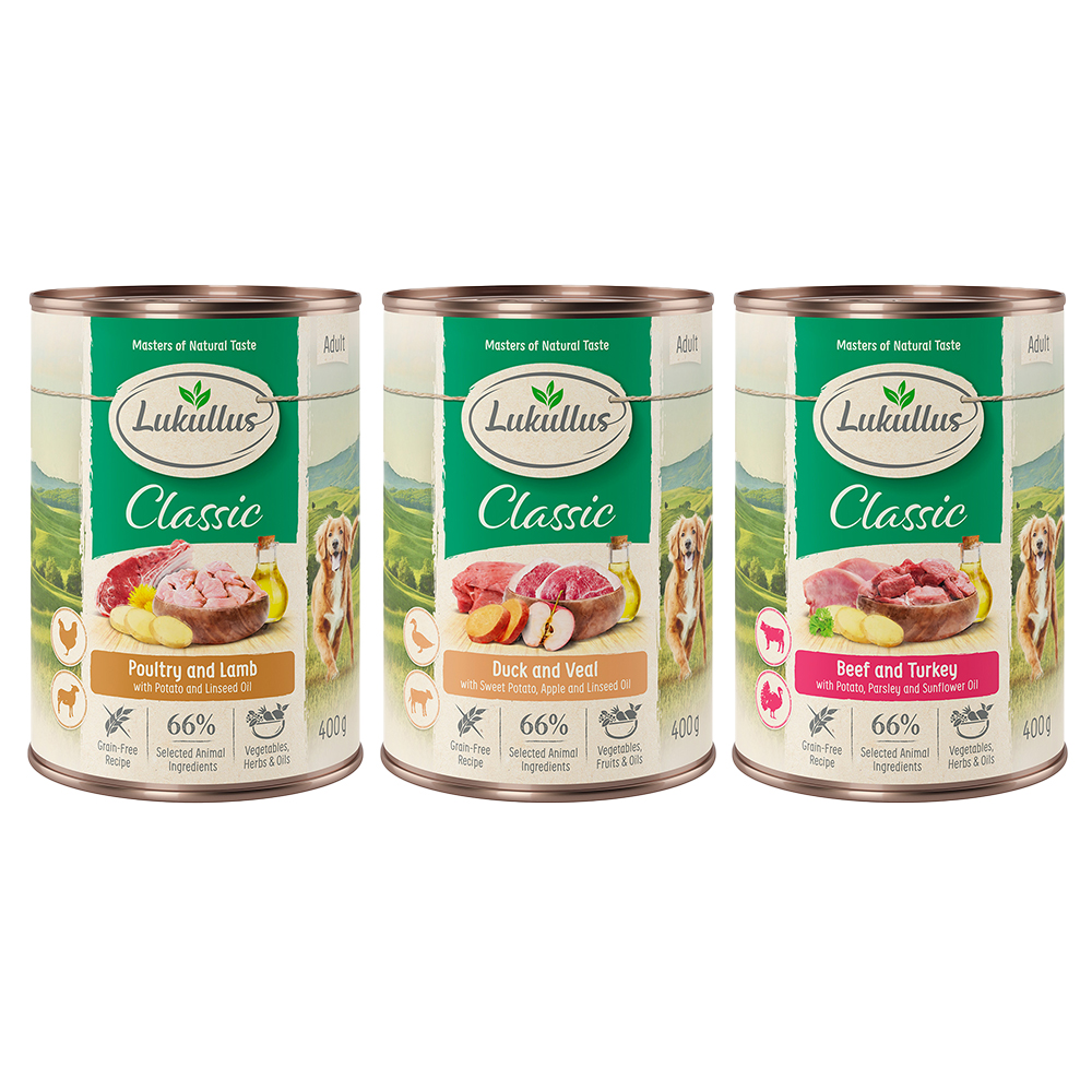 Lukullus 24 x 400 g Alimento umido per cani - Mix Senza cereali: 3 gusti