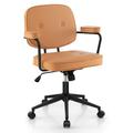 Costway PU Leather Office Chair with Rocking Backrest and Ergonomic Armrest-Orange