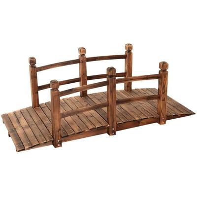 GOPLUS Holzbrücke aus Tannenholz, Gartenbrücke bis 100 kg, Teichbrücke Braun, Zierbrücke mit Image