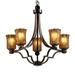 Justice Design GLA-8500-16-AMBR-DBRZ-LED5-3500 Veneto Luce Argyle - 5 Light Chandelier with Cylinder/Rippled Rim Amber Venetian Glass Dark Bronze LED Polished Chrome Finish