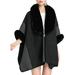 CoCopeaunts Women s Faux Fur Trim Coat Jacket Warm Stripe Wrap Cape Cloak Coat Faux Cashmere Cloak Poncho Cardigan Coat