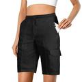 Yinguo Womens Hiking Cargo Shorts Women Summer Drawstring Elastic Waist Bermuda Shorts for Golf Workout with Pockets Black XXXL