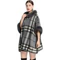 PIKADINGNIS Cloak Wraps Shawl Luxurious Poncho for Women Hooded Faux Fur Trimmed Cardigan Cape Pashmina Elegant Coat for Cold Weather