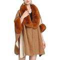 CoCopeaunts Women s Faux Fur Trim Coat Jacket Warm Stripe Wrap Cape Cloak Coat Faux Cashmere Cloak Poncho Cardigan Coat