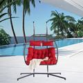 Double Hanging Egg Chair with Stand Indoor Outdoor Foldable Wicker Rattan Patio Basket Hanging Chair with Cushion and Pillow Egg Swing Chair Swing Loveseat for Bedroom Patio Balcony Garden Red